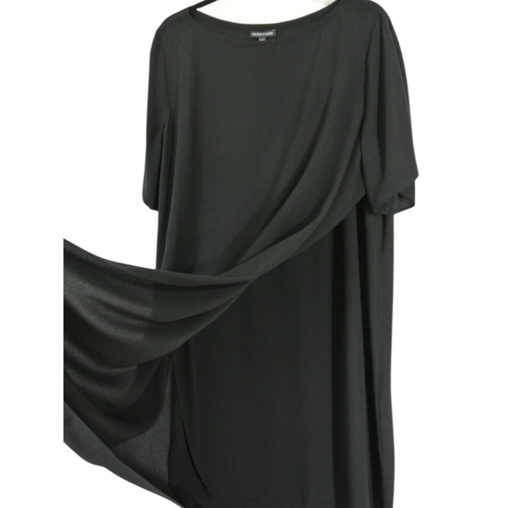 Eileen Fisher Asymmetrical Silk Shift Dress Black Large classic luxury career - Picture 2 of 5